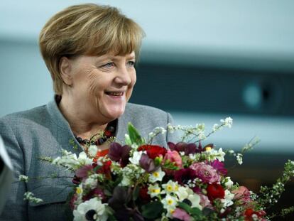 Merkel, en un acto este viernes en Berl&iacute;n. 
