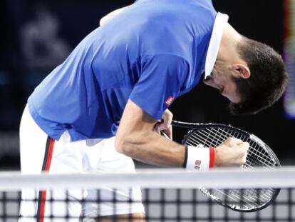 Djokovic celebra su triunfo ante Murray.