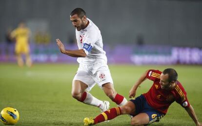 Iniesta, ayer durante el partido ante Georgia