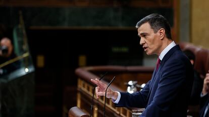 Pedro Sánchez, se dirige este miércoles a la Cámara en el primer día de su debate de investidura.