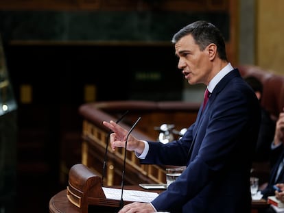 Pedro Sánchez, se dirige este miércoles a la Cámara en el primer día de su debate de investidura.