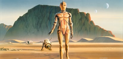 A painting by Ralph McQuarrie for the production of Episode IV of ‘Star Wars: A New Hope’ in 1975.