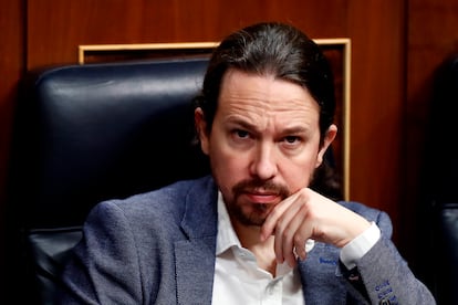 Pablo Iglesias in Spain’s Congress of Deputies on Thursday.