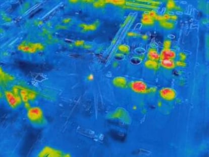 Thermal image taken by a drone of the chemical plant.