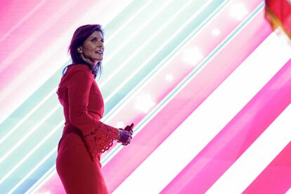Nikki Haley, candidata al boleto republicano por la presidencia y exembajadora ante la ONU, este viernes.