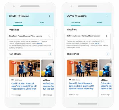 Capa de información de Google sobre vacunas.