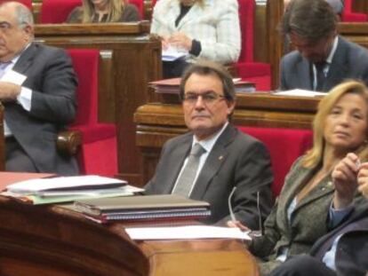 Artur Mas, junto a la vicepresidenta Joana Ortega, en Pleno del Parlament.