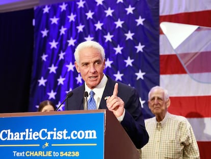 Charlie Crist, Democratic gubernatorial candidate for Florida, speaks during a primary night party on Tuesday.