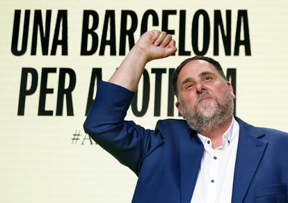 El líder de ERC, Oriol Junqueras, en un acto de campaña electoral, el pasado jueves.