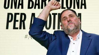 El líder de ERC, Oriol Junqueras, en un acto de campaña electoral, el pasado jueves.