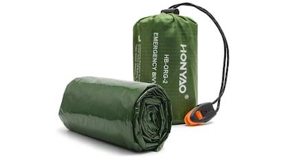 Saco de dormir vivac compacto y térmico, disponible en tres colores, con funda de saco y con más de 1.000 valoraciones en Amazon, ideal para acampadas y trekking al aire libre en la montaña
