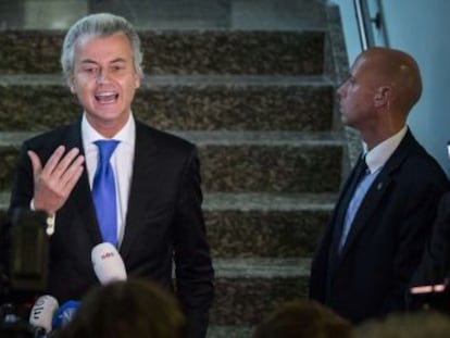 Geert Wilders en una rueda de prensa en La Haya el s&aacute;bado.