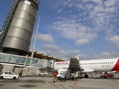 Aviones de Iberia en el Aeropuerto Adolfo Su&aacute;rez Barajas de Madrid.
 