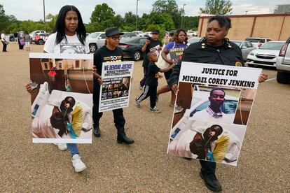 Activists march towards the Rankin County Sheriff's Office in Brandon, Miss., Wednesday, July 5, 2023