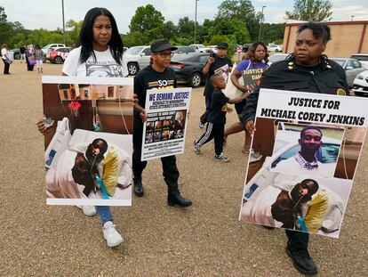 Activists march towards the Rankin County Sheriff's Office in Brandon, Miss., Wednesday, July 5, 2023, calling for the termination and prosecution of Rankin County Sheriff Bryan Bailey for running a law enforcement department that allegedly terrorizes and brutalizes minorities.