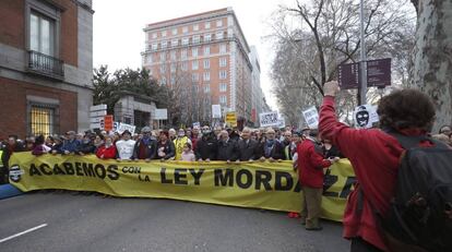Manifestación este sábado en Madrid en contra de la 'ley mordaza'. 