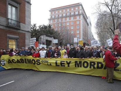 Manifestación este sábado en Madrid en contra de la 'ley mordaza'. 