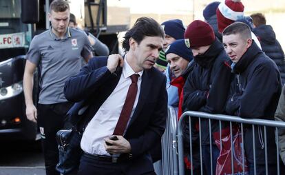 Aitor Karanka llega al campo del Burnley el pasado martes.