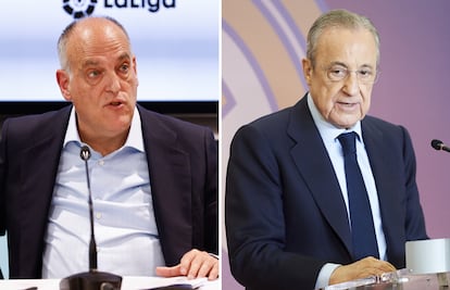 Javier Tebas, presidente de LaLiga, y Florentino Pérez, presidente del Real Madrid.