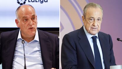 Javier Tebas, presidente de LaLiga, y Florentino Pérez, presidente del Real Madrid.