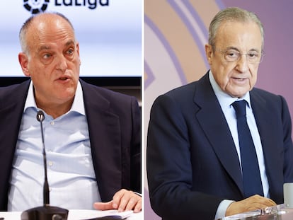 Javier Tebas, presidente de LaLiga, y Florentino Pérez, presidente del Real Madrid.