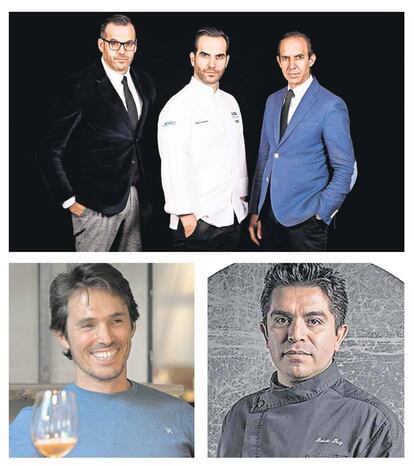 Los hermanos Sandoval, Diego, Mario y Rafael, propietarios de los restaurantes Coque y Coquetto Bar, Nino Redruello, del grupo La Ancha, y Roberto Ruiz, de Punto MX.