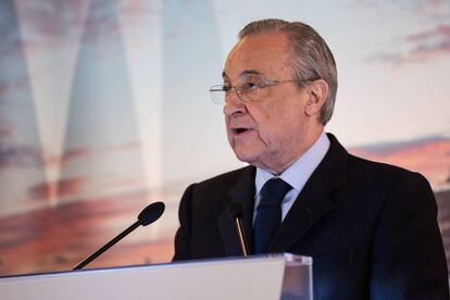 Florentino Pérez, durante la comida de Navidad del Real Madrid.