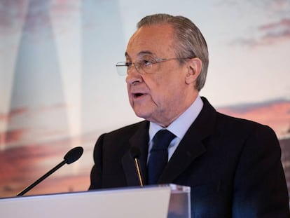 Florentino Pérez, durante la comida de Navidad del Real Madrid.