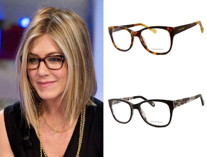 La montura clsica rectangular, la favorita de Jennifer Aniston. Las dos monturas son de la coleccin de Pedro del Hierro para Opticalia.