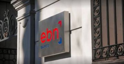 Logotipo de EBN en su sede en Madrid.