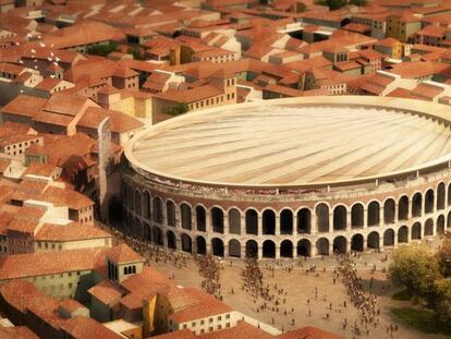 Recreaci&oacute;n de la posible cubierta de la Arena de Verona. 