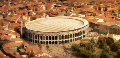 Recreaci&oacute;n de la posible cubierta de la Arena de Verona. 