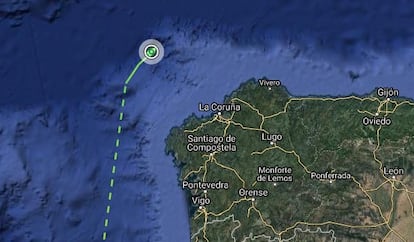 Posición del carguero nuclear 'Sevmorput' este martes por la mañana.