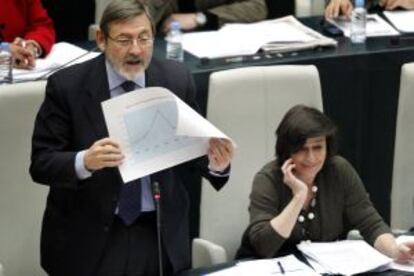 Jaime Lissavetzky y Ruth Porta, durante una intervención ayer en el pleno municipal.