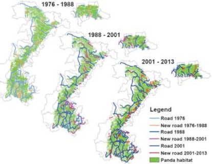 La extensi&oacute;n de las carreteras en el territorio de los pandas se ha triplicado desde 1976.