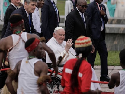 Pope Francis upon his arrival in Kinshasa, the capital of the Democratic Republic of the Congo, this Tuesday.