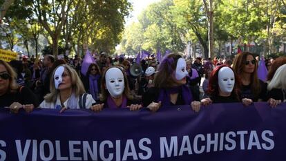 Linha de frente da manifestação em Madri.
