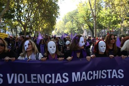 Linha de frente da manifestação em Madri.