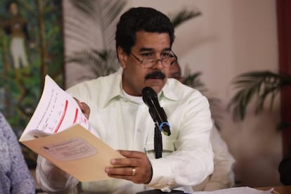 Nicol&aacute;s Maduro en un momento de su comparecencia a su vuelta de Cuba.