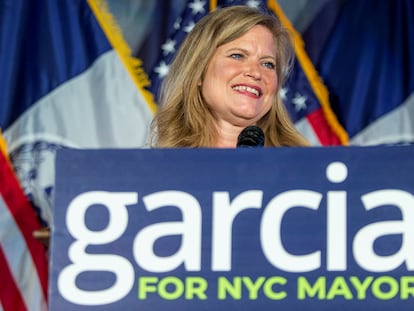 Kathryn Garcia, durante la celebración de la noche electoral en Brooklyn (Nueva York), el pasado 22 de junio.