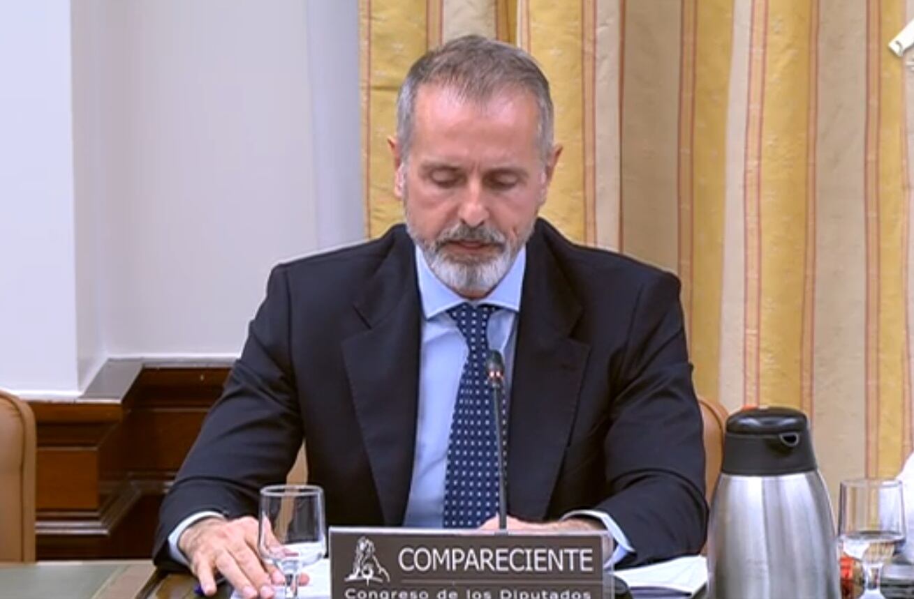El presidente de Telefónica, Marc Murtra, en su comparecencia en el Congreso, este jueves.