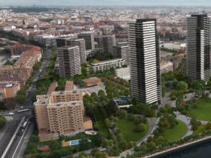 A montage of what the area next to the Manzanares will eventually look like.