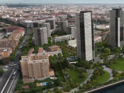 A montage of what the area next to the Manzanares will eventually look like.