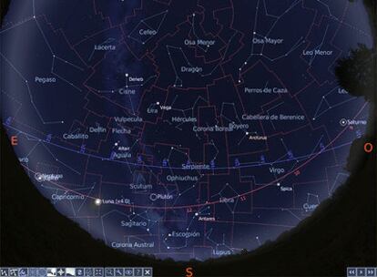 Mapa del cielo visible desde una latitud 40º N el 15 de mayo de 2009 a las 03.30.