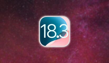 Logotipo de iOS 18.3 con fondo rojo