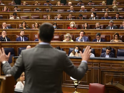 Pedro Sánchez interviene en una sesión de control en el Congreso de los Diputados el pasado 11 de mayo.