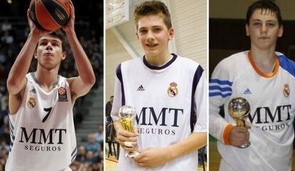 De izquierda a derecha: Jonathan Barreiro, en su debut en la Euroliga el pasado viernes, y Luka Doncic y Tomas Balciunas, con sus respectivos 'mvps' de las Minicopas de 2013 y 2014