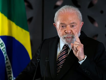 El presidente de Brasil Lula da Silva, durante una conferencia en Japón este lunes.