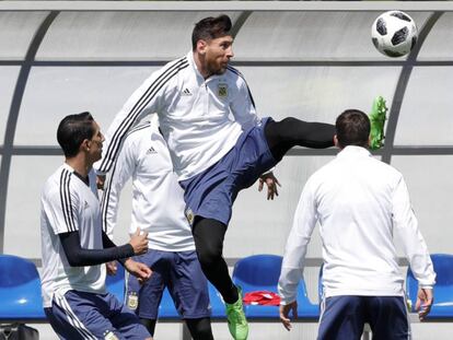 Messi, en el entrenamiento de Argentina.