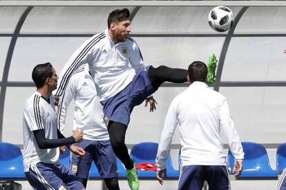 Messi, en el entrenamiento de Argentina.